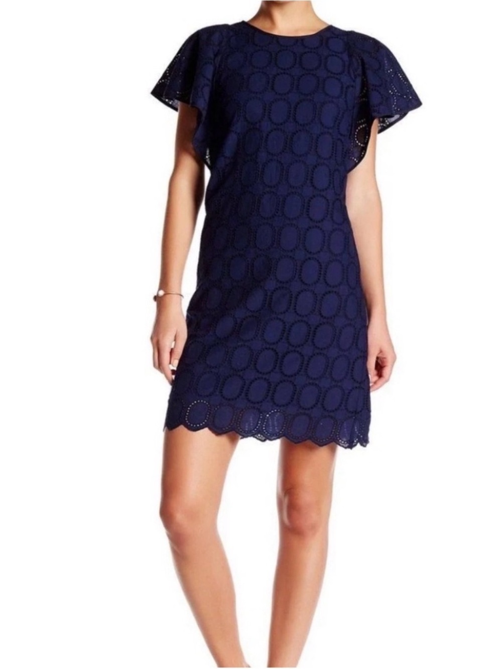 J.Crew Navy Eyelet Flutter Sleeve Shift Dress